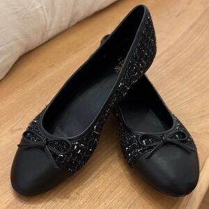 J. Crew Black Tweed & Leather Bow Ballet Flats